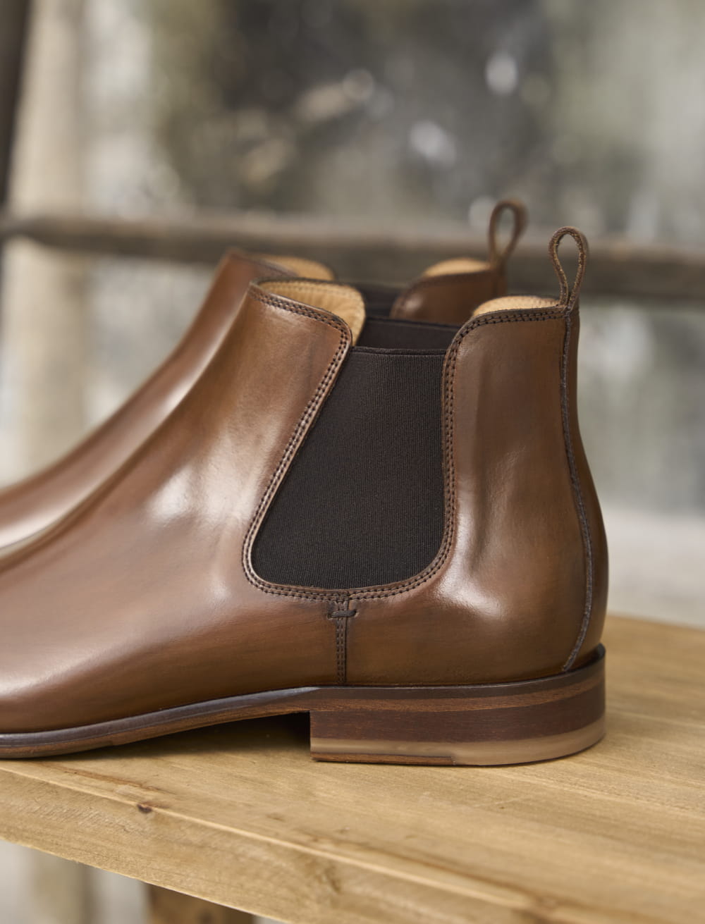 Bottines chelsea pour homme L Homme Presse Cuir Cognac Patine Paire Fils