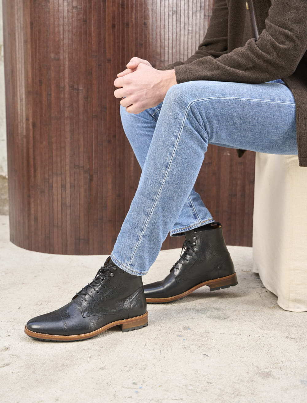 Combat boots Hiver pour homme L homme Inconscient Commando en Cuir Noir Graine Paire Fils