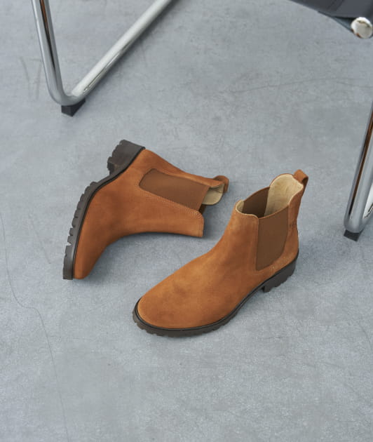 Chelsea Boots Femme La Femme Pressee Commando en Daim Camel Paire Fils
