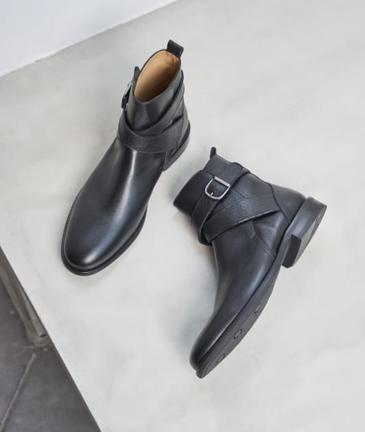 Bottine Johdpur en Cuir Noir L Homme Genant la Boots a Boucles d l hiver Paire Fils