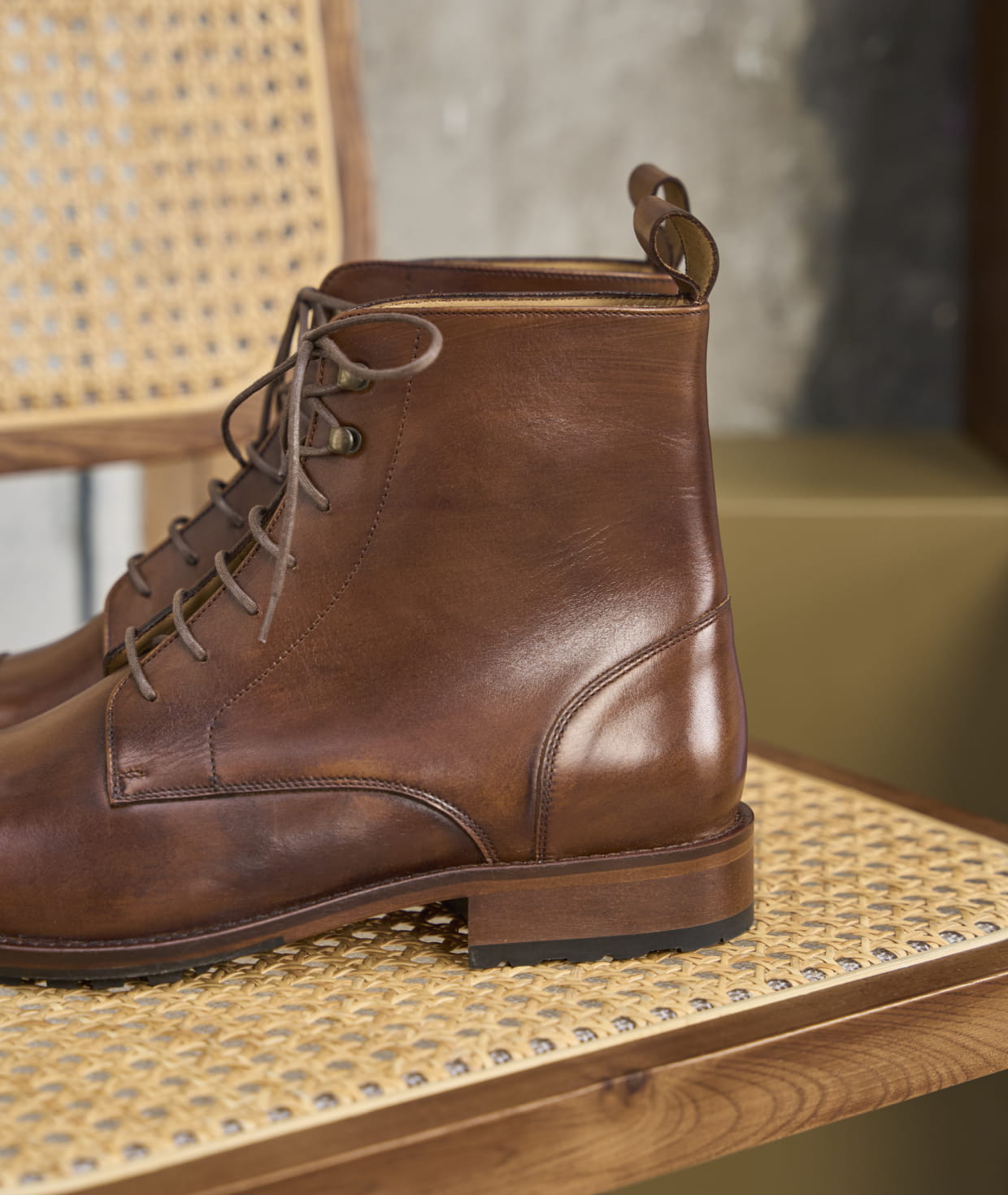 Desert boot in Cognac Leather for Man L Homme Difficile with Rubber Soles Paire Fils