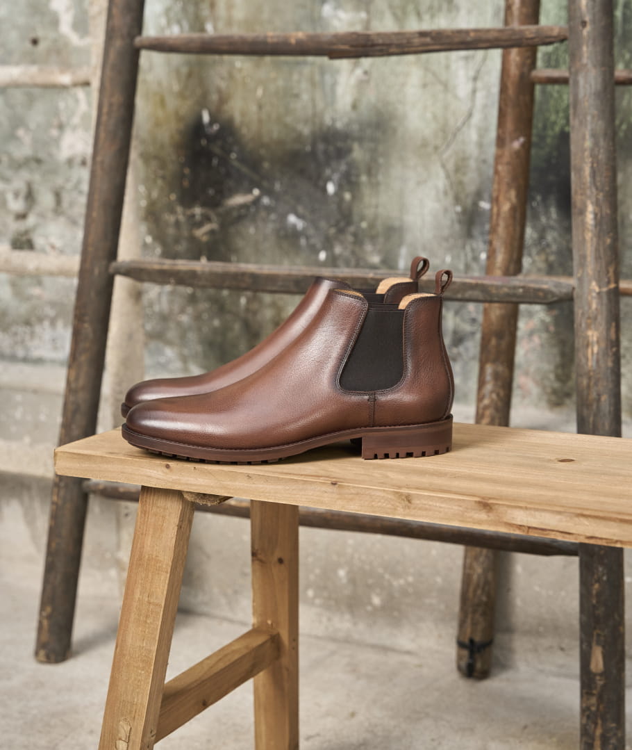 Chelsea boots for men The Pressed Man Brown Grainy Leather Paire Fils