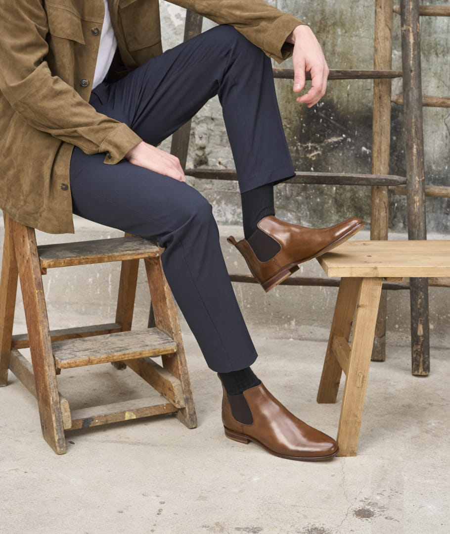 Chelsea Boots for Men L Homme Presse in brown cognac leather Paire Fils