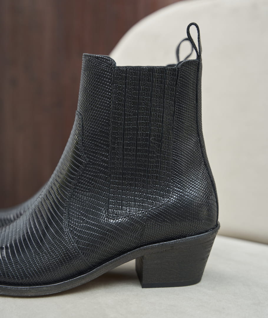 Boots croco noir femme clearance