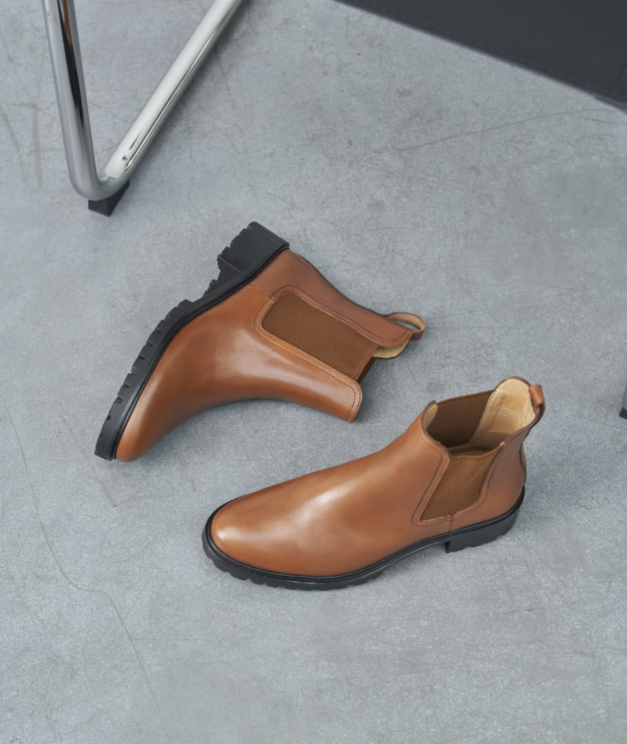 Chelsea Boots Femme La Femme Presse Commando en Cuir Cognac Paire Fils