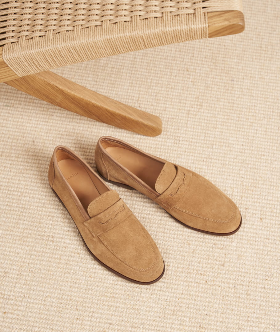 Mocassins Confortables pour Homme L Embellie en Daim Beige Paire Fils