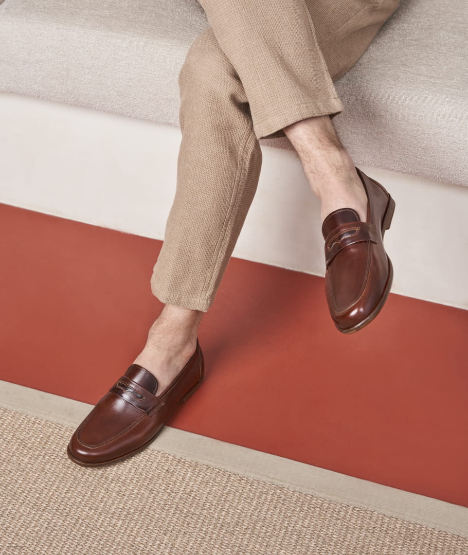 Mocassins Haut de gamme pour homme L Embellie en Cuir Marron patine Paire Fils