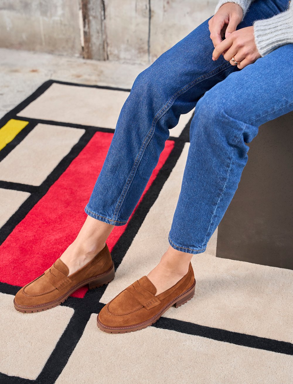 Chaussures Compensées à Enfiler Pour Femme - Mocassins En Daim Avec Talon épais - Confortables, Respirantes, Style Décontracté - 6