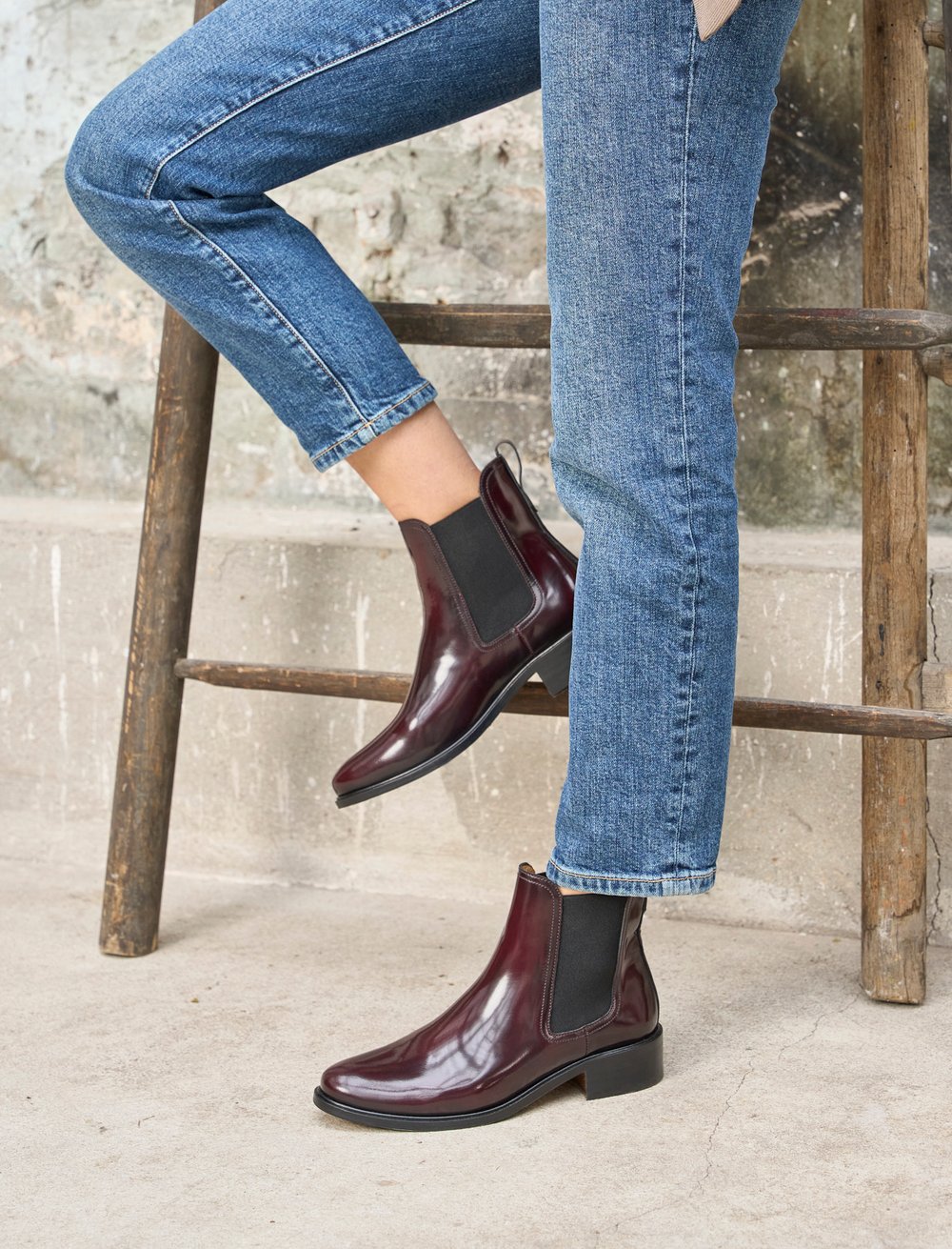 Vernis Bottines Femme Bordeaux Cuir Chelsea Boots Femme: La Femme