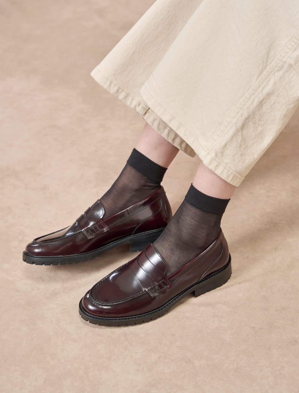 Mocassin Chunky Cuir: La Femme Impatiente Cuir cerise vernis