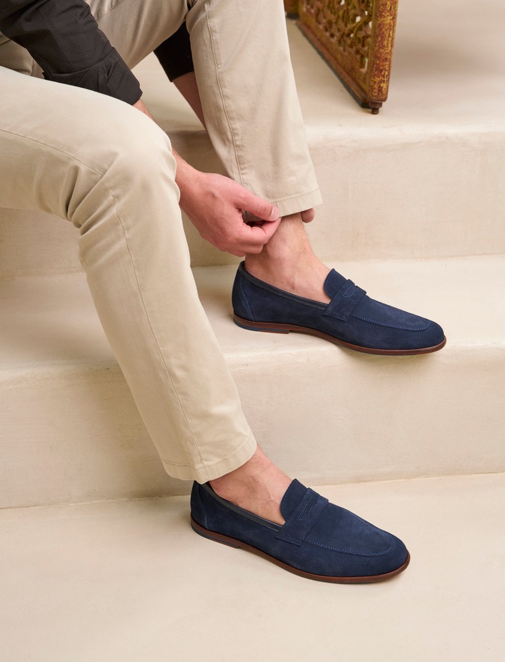 Mocassins Daim homme: L'Embellie en Daim Bleu Marine