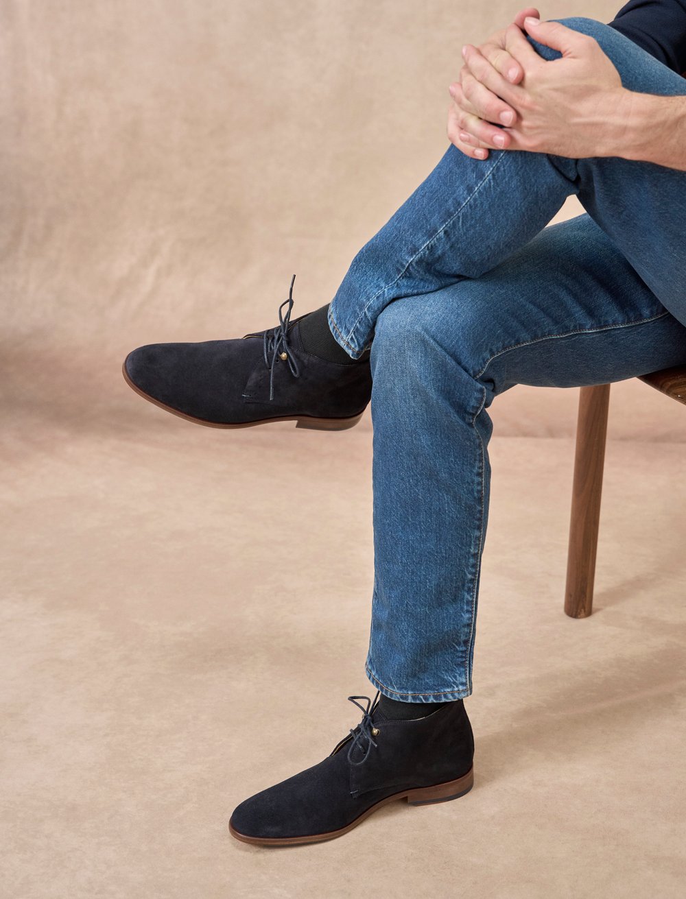 Chaussures Compensées Airfoot Comfort En Daim Et Cuir - Neuves Sans Boîte - Bleu Marine - Talon Plateau