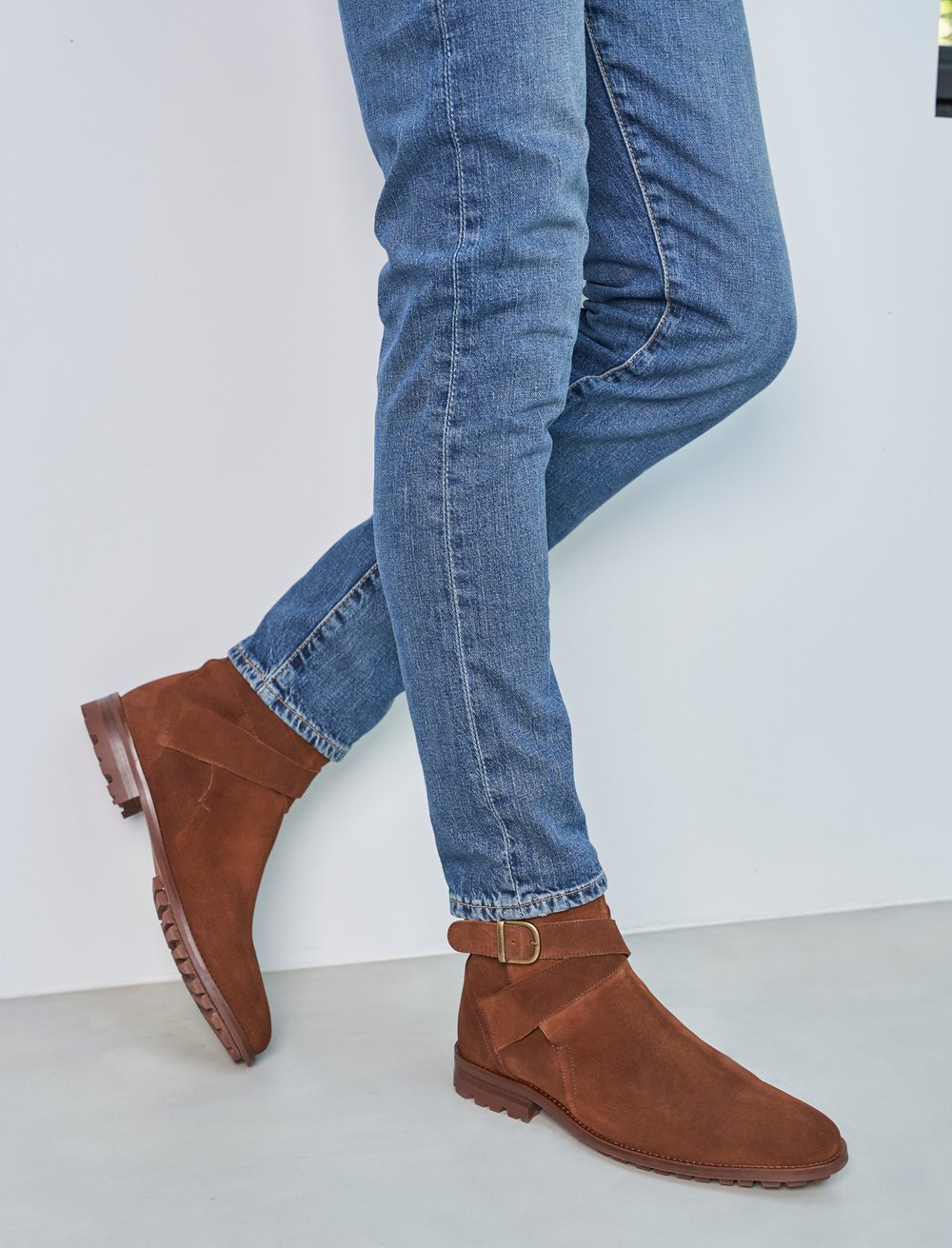 Suède Bottines Talon Homme Bottine Johdpur En Daim Marron: L'Homme