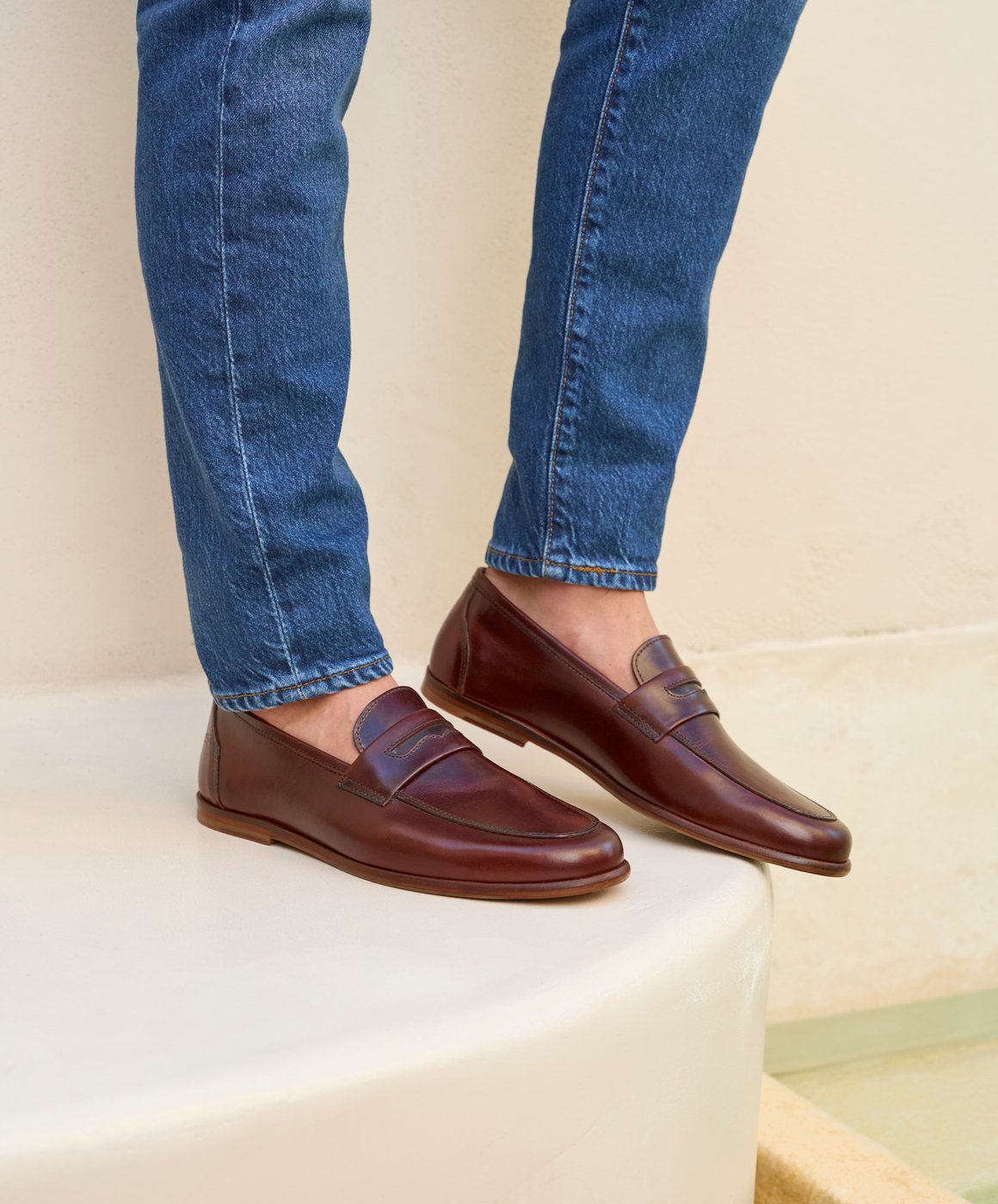 Mocassins Haut de gamme pour homme: L'Embellie en Cuir Marron patiné