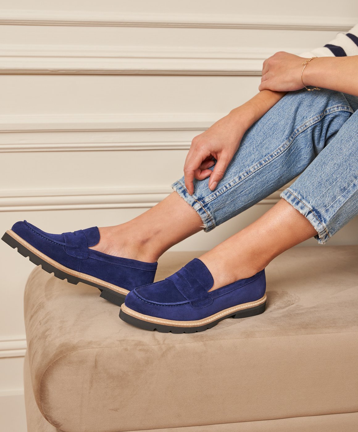 Chaussures Compensées Airfoot Comfort En Daim Et Cuir Bleu Marine - Wedge Neuves