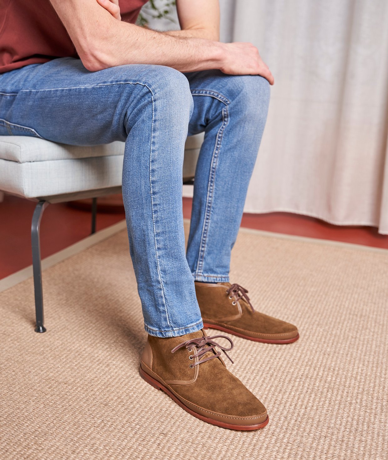 Chaussures Chukka Homme En Cuir - Bottines Mi-hautes à Fermeture éclair Latérale - Confortables Pour Travail, Bureau, Randonnée, Conduite - Bout Rond Antidérapant - 6