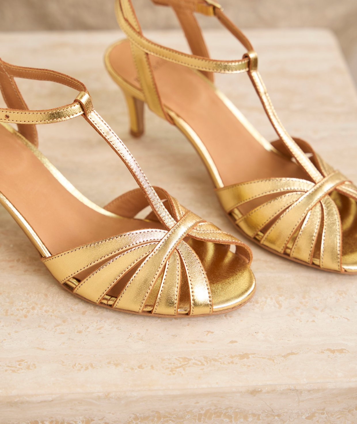 Sandales L.A.M.B. Talons Hauts Plateforme Cuir Bronze - Taille 8.5 - NEUVES Avec Boîte
