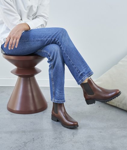 Chelsea Boots Femme: La Femme Pressé Commando en Cuir Marron