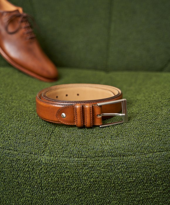 Ceinture cuir cognac patiné