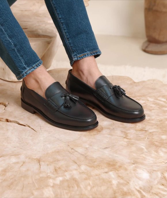 mocassin cuir noir homme