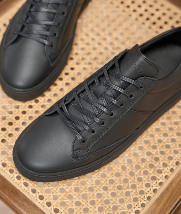 sneakers cuir lisse noir homme