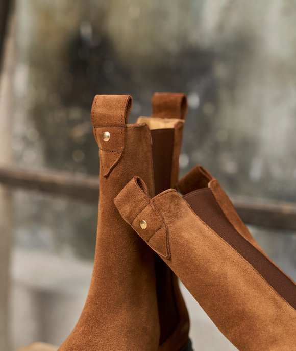 chelsea boots daim femme camel paire et fils