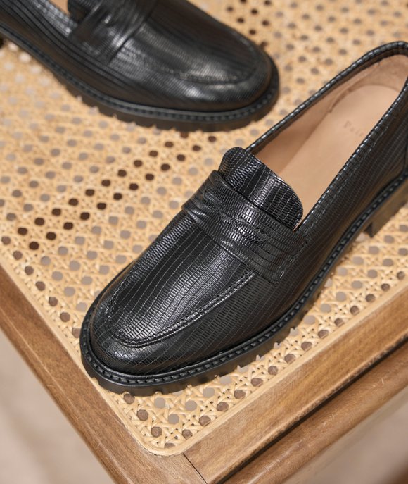 mocassin croco cuir noir