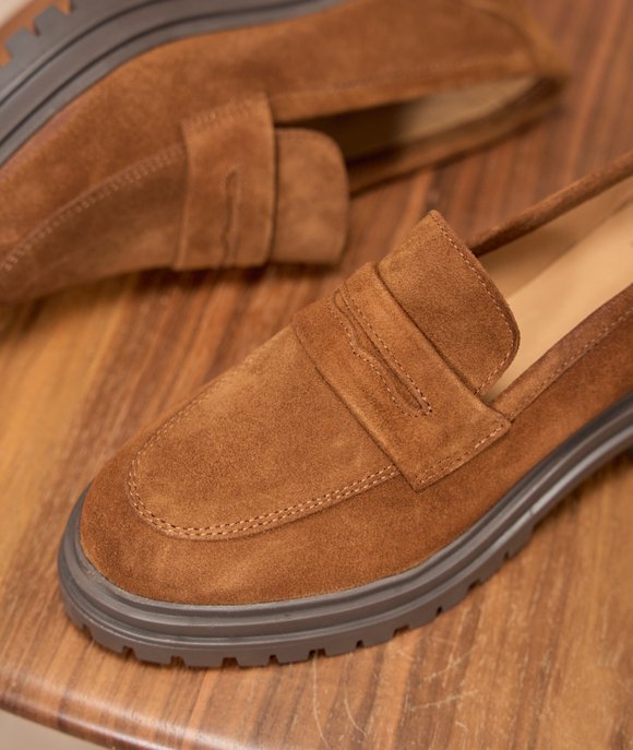 mocassins femme daim camel