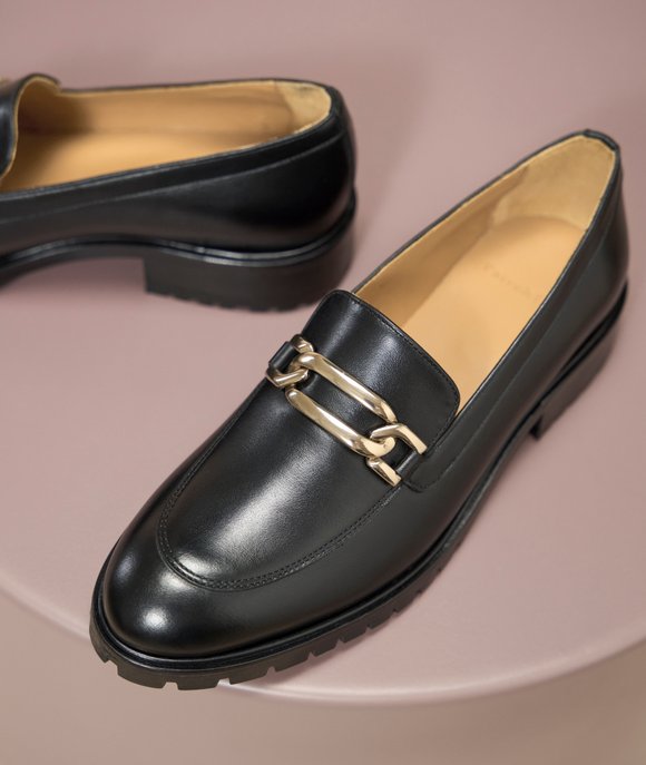 mocassin cuir noir femme