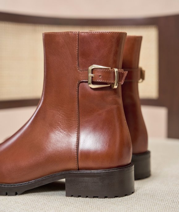 bottines cuir cognac femme