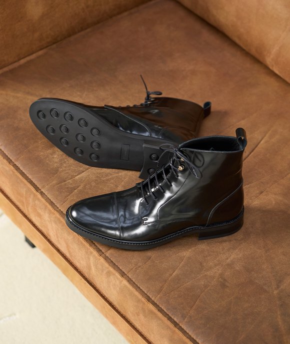 combat boots cuir noir vernis