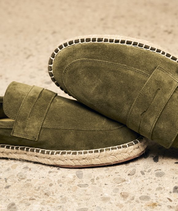 mocassin espadrille daim vert