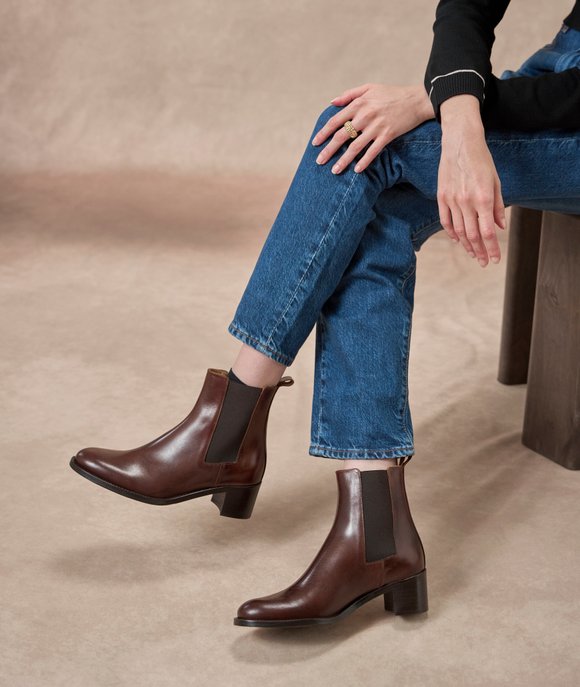 boots talon cuir marron