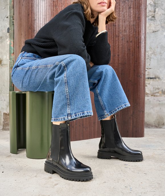 chelsea boots cuir noir vernis