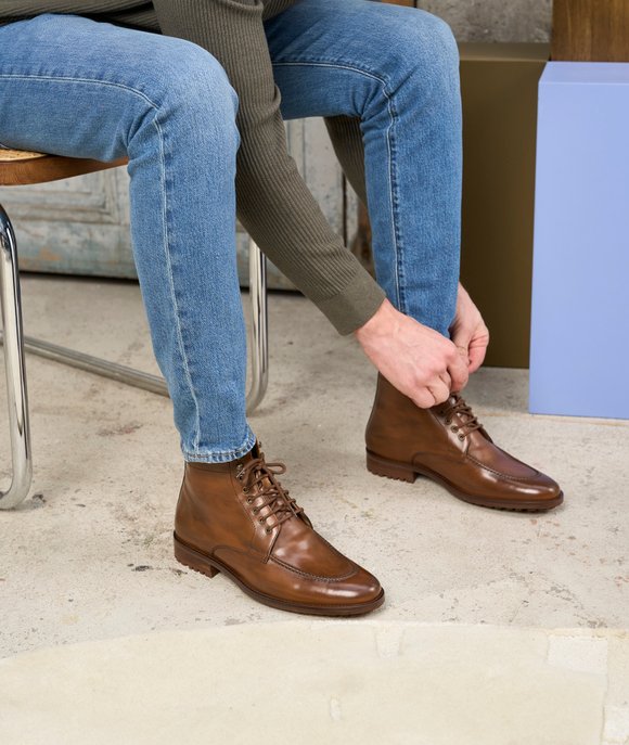 combat botos cuir cognac