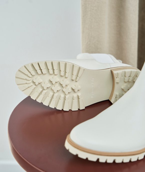 white leather Chelsea boots