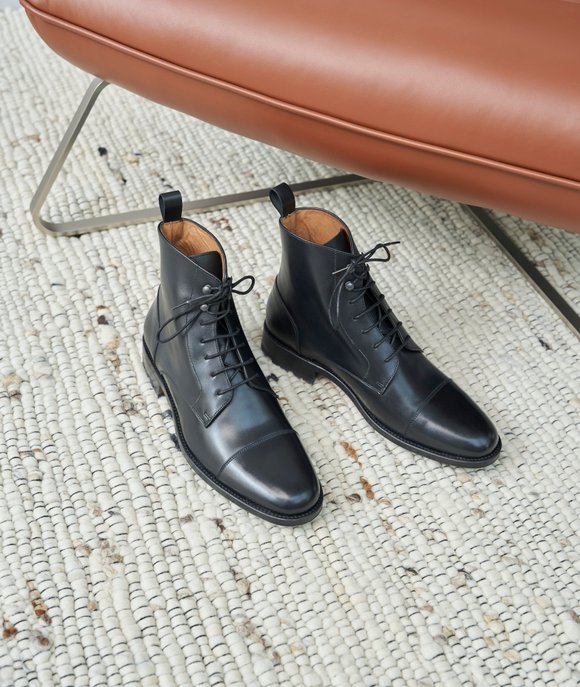 combat boots hommes en cuir noir