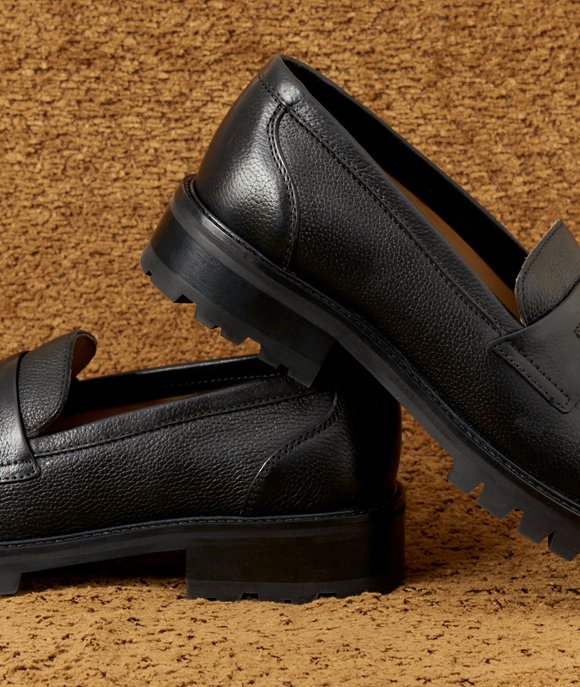 mocassin cuir noir grainé femme