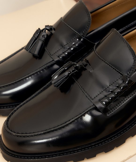 mocassin cuir noir vernis homme