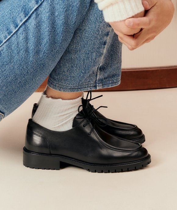 chaussures derbies cuir noir femme paire et fils