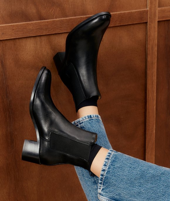 boots cuir noir femme