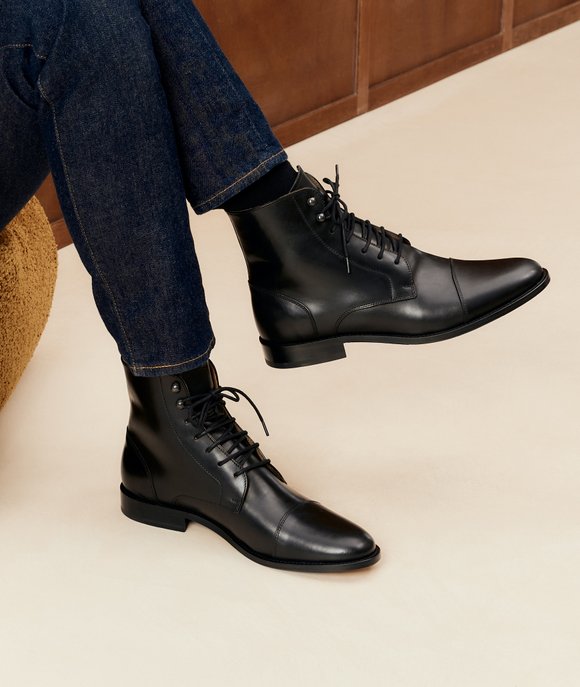 rangers homme en cuir lisse noir