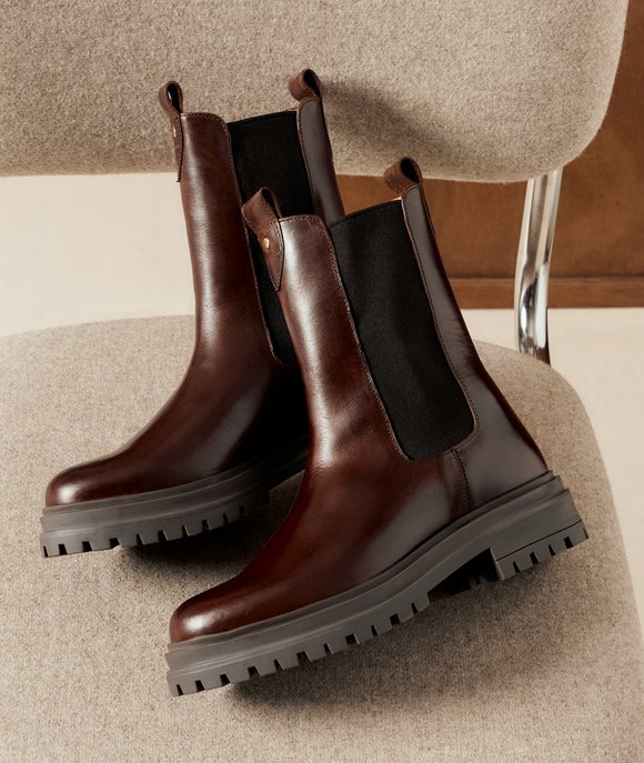 boots cuir marron femme
