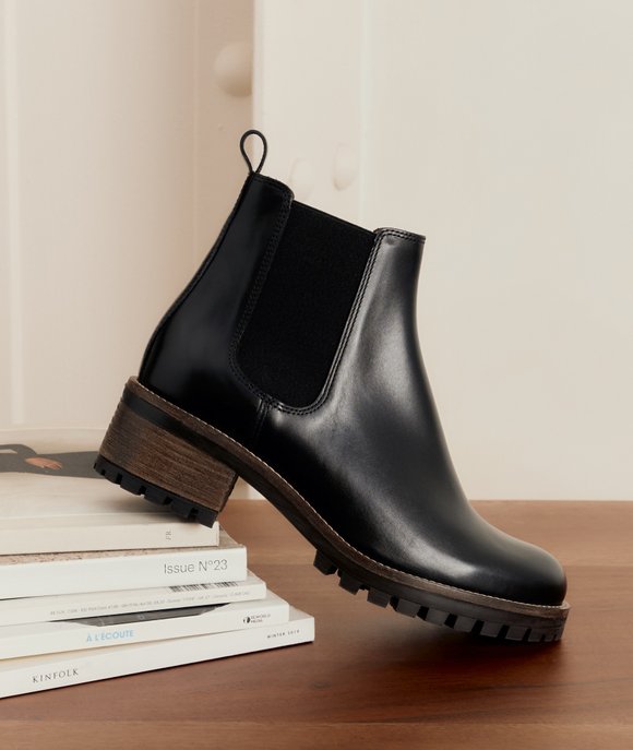 boots cuir noir femme