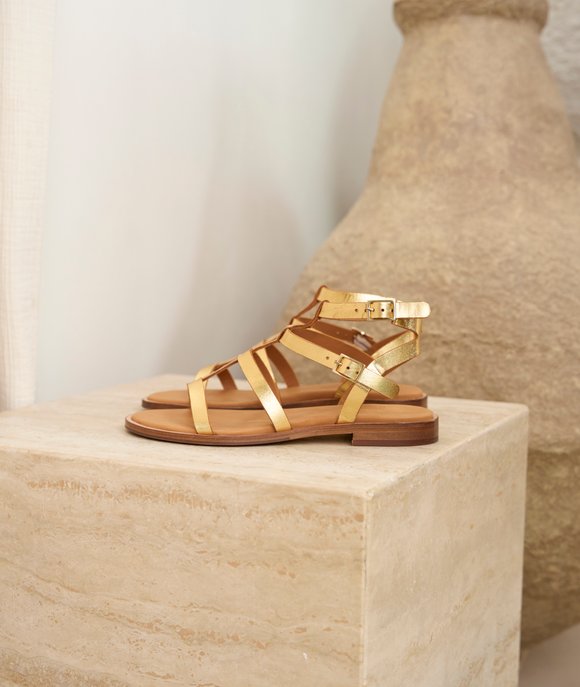 sandales femme cuir doré