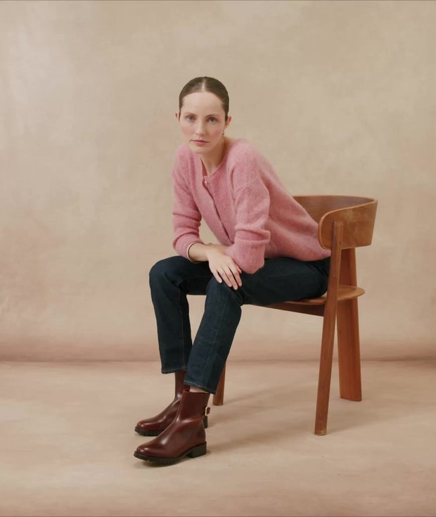 Bottines à talon avec semelle intérieure cuir, lacets rond... marron