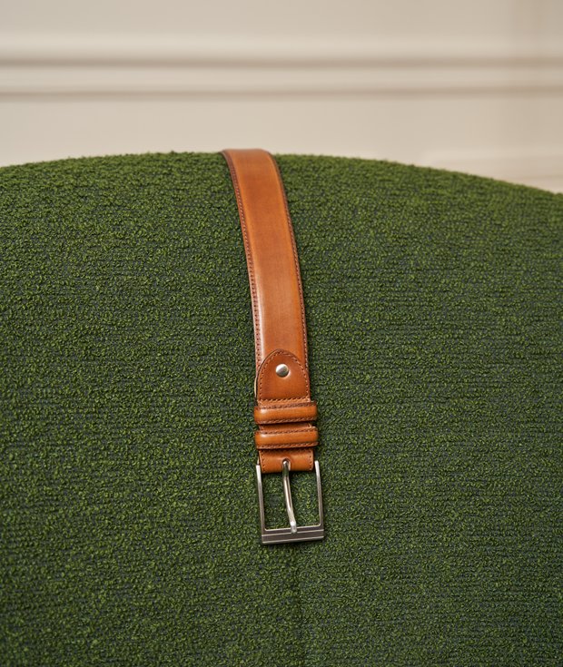 Ceinture cuir cognac patiné